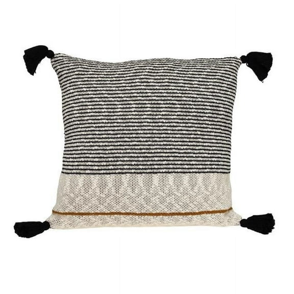20 x 20 in. Stripe Pattern Square Accent Throw Pillow with Tassel, Beige