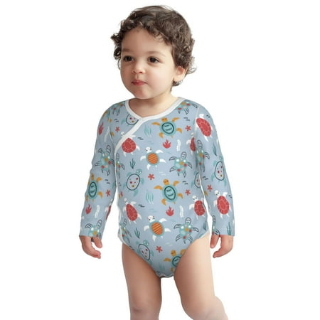 

Fotbe Sea Turtle Pattern Unisex-baby Long-sleeve Bodysuit Long Sleeve Bodysuits One-piece 100% Organic Cotton for Infant Baby Boys Unisex-6 Months