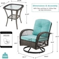 thumbnail image 4 of MELLCOM 3 Pieces Patio Furniture Set, Outdoor Swivel Rocker Patio Chairs, Wicker Patio Bistro Set with Rocking Chair, Thickened Cushions and Glass Coffee Table for Backyard, Garden, Blue, 4 of 7