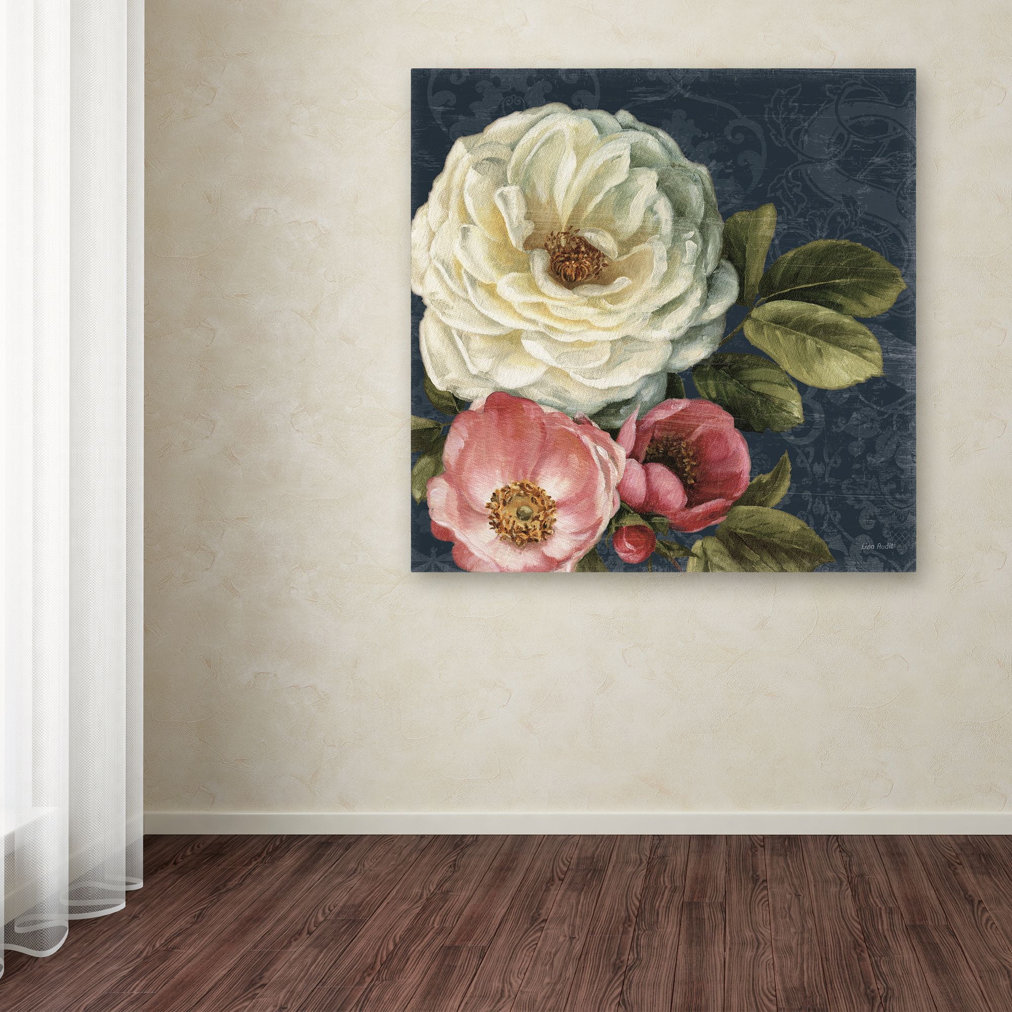 Trademark Fine Art 'Floral Damask II on Indigo' Canvas Art by Lisa Audit