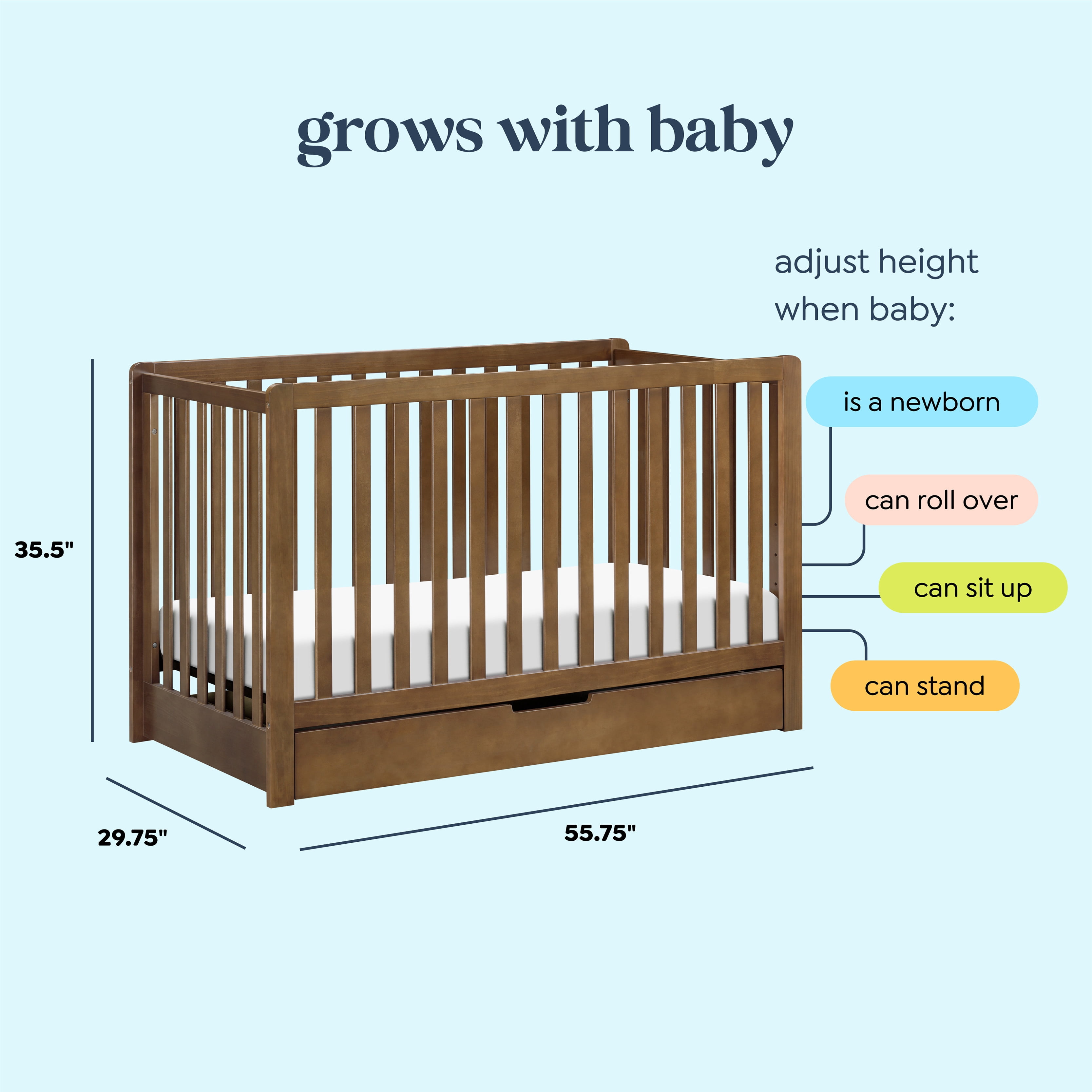Carter's By DaVinci Colby 4-in-1 Convertible Crib w/ Trundle Drawer in Walnut
