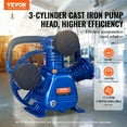 thumbnail image 2 of VEVOR Air Compressor Pump Head, 10HP 17.5CFM @ 90PSI, 3-Cylinder Oil Lubricated Air Compressor Piston Pump Head, Dual Stage V-Type Cast Iron Air Compressor Pump Replacement with Max. 185PSI Pressure, 2 of 9