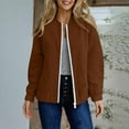 thumbnail image 2 of Bomber Jacket for Women without Hood, Womens Solid Textured Casual Full Zip Cardigan Coats Fall Winter Outerwear (L, Brown), 2 of 6