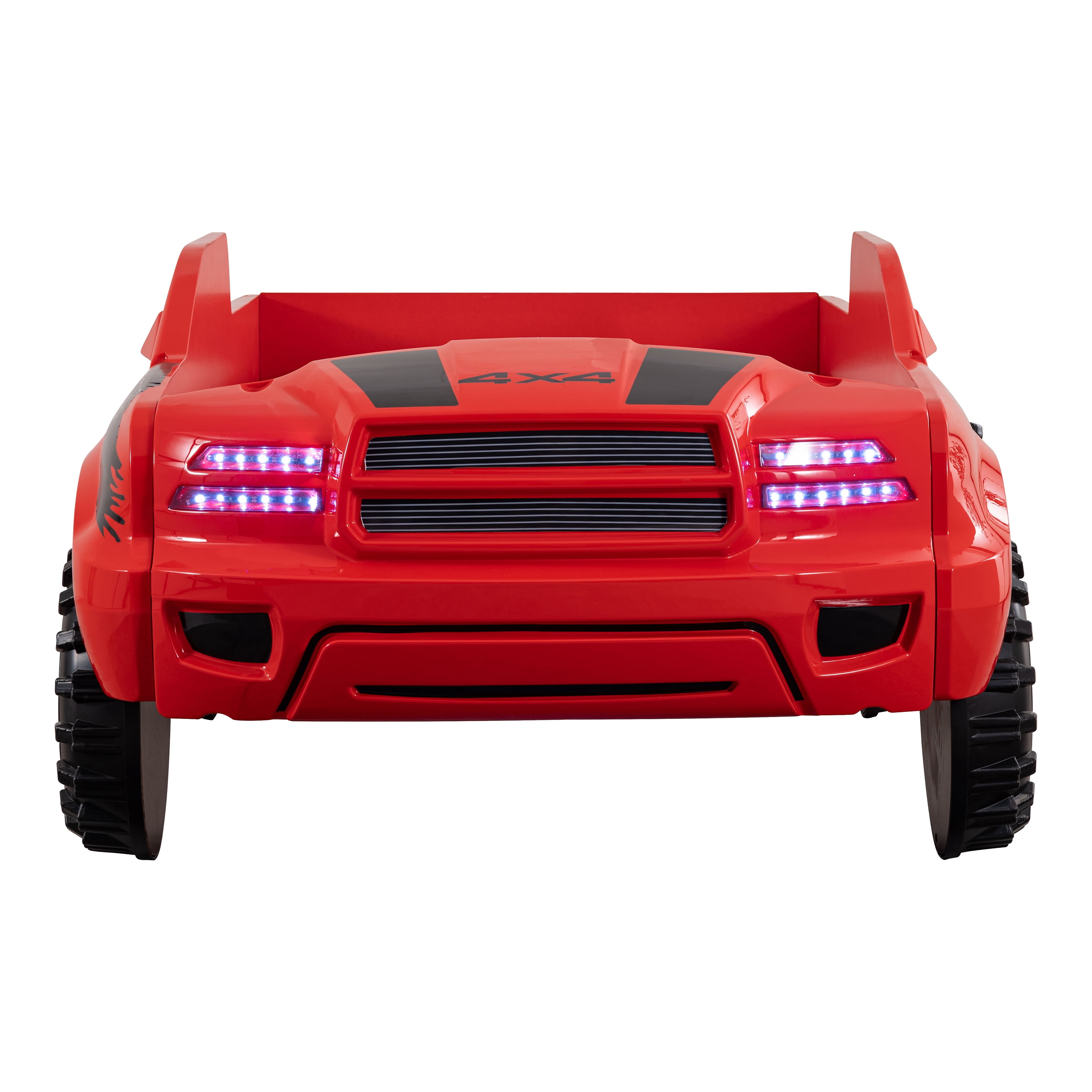 Furniture of America Rugged Kids Plastic Twin Pick-up Truck Bed with LED and Sound, Red