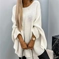 thumbnail image 6 of Women'S Elegant Knitted Cape Sweater Crew Neck Long Sleeve Baggy Tops Fashion Knitted Shawl Sweater White L, 6 of 8