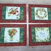 Holiday Placemats Starry Border, Floral Middle -Created, Handmade and Quilted by Sue. Set of 4