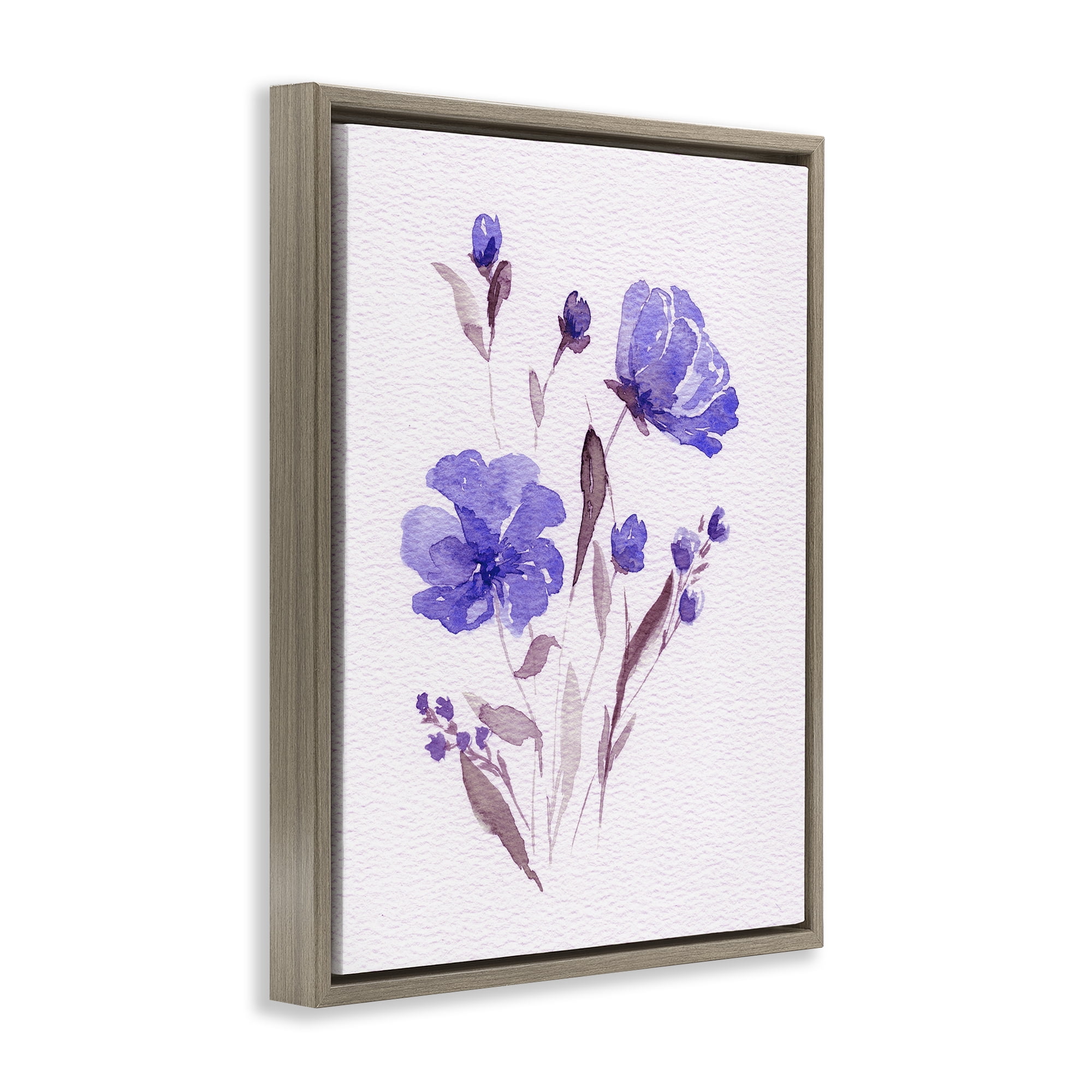 Stupell Industries Watercolor Purple Flowers Brown Framed Floater Canvas Wall Art, design by Leah Noel Art