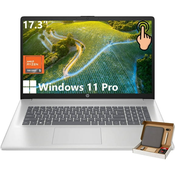 HP 17 Laptop for Business and Students, 17.3" HD  Touchscreen Display, AMD Ryzen 5 7530U, 16GB RAM, 1TB SSD, Windows 11 Pro, Wi-Fi 6, Webcam