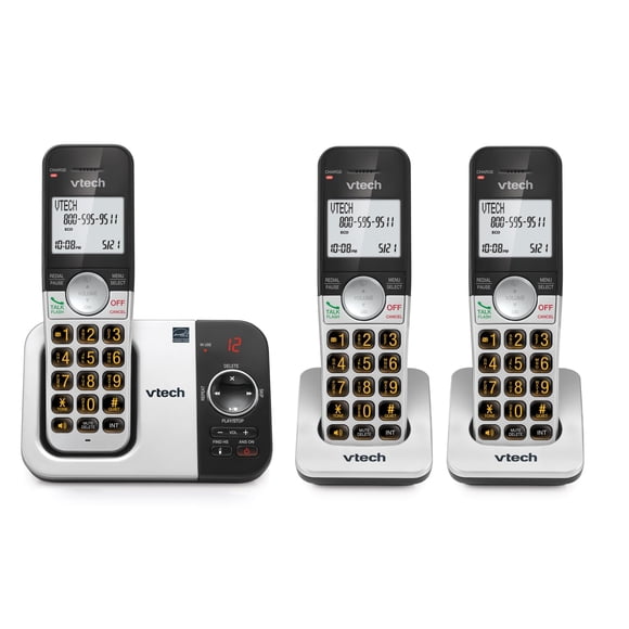 VTech 3-Handset Cordless Phone with Answering Machine, with Large Display and Big Buttons Caller ID, Full-Duplex Speakerphone, Last 10 Number Redial,