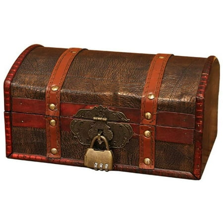 Antique Wood Treasure Chest Trunk Keepsake Jewelry Password Storage ...