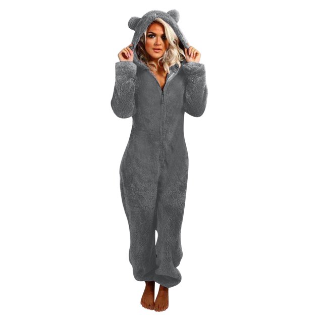 Combinaison à Manches Longues pour Femmes Pyjama à Capuche Chaud d'Hiver Vêtements de Nuit Décontractés
