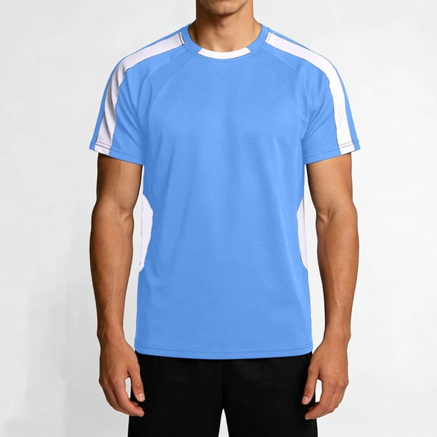 Ceisia Men's Athletic Short Sleeve T-shirt Color Block Round Neck Fitness Basketball Training Sport Tee Tops Sky Blue XXXXL Gifts