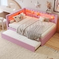 thumbnail image 4 of Euroco Upholstered Full Size Platform Bed with Storage Headboard, Trundle Bed, LED Light and USB Charging for Kids and Adults, Pink, 4 of 11