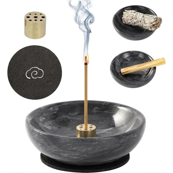 Wuxiuli Black Marble Incense Holder for Sticks with Ash Catcher 4.7 Inch