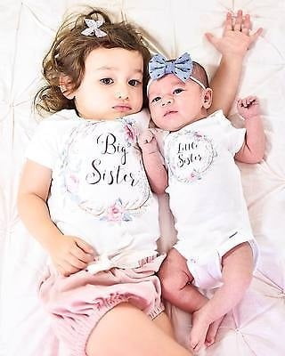 FJ Baby Kids Girl Little Big Sister Matching Clothes Romper Outfits T Shirt 