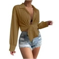 thumbnail image 2 of Ahabrexf Womens Shirts Casual Women's Solid Color Long Sleeved Button Sunscreen Shirt Long Womens Shirts Long Womens Shirts, 2 of 9