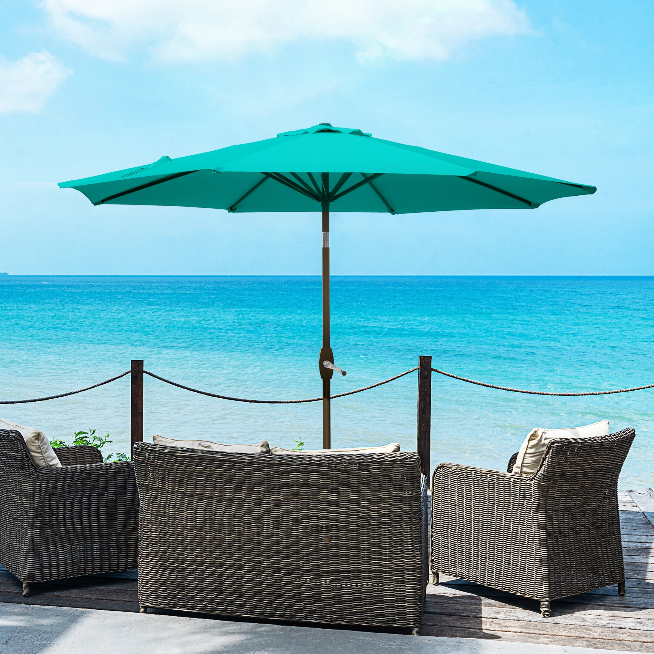 Westin Outdoor 9 Ft Market Patio Umbrella with Round Resin Base for Outdoor Garden UV Water Weather Resistant, Turquoise