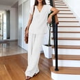 thumbnail image 6 of Women's V Neck Short Sleeve Top & Wide Leg Pants Set, Soft Nylon Spandex Loungewear, Casual 2 Piece Outfit with Stretchy Waist, for Relaxed Days, Work from Home, or | TruBelle,White 2XL, 6 of 8