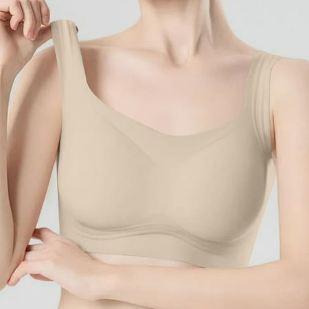 Mrasaso Holiday Deals! Workout Tops for Women Women Nylon Bra Women s Solid Color Sexy Seamless Push-Up U-Shaped BraComfortable Everyday Wear(1pc Bra) Khaki|L