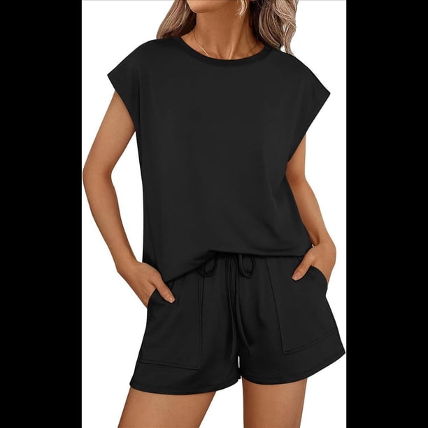 Conjuntos de 2 Piezas para Mujer Casual Verano Negro XL