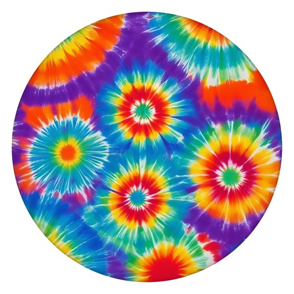Colorful Rainbow Tie Dye Spiral Pattern Round Fitted Tablecloth with Elastic Edge,Dining Table Cover Waterproof,Outdoor Round Tablecloth for Camping,Dining,Indoor and Outdoor
