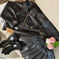 thumbnail image 3 of TYGHBN Girls' Leather Coat Pleated Skirt 2024 Autumn New Korean Fashion Cool Casual Jacket Children's Motorcycle Clothing Crop Top and Sweatpants Little Girl Outfits Baby Blankets for Girls Baby Girl, 3 of 6