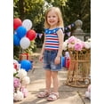 thumbnail image 6 of BemeyourBBs Toddler Baby Girl 4th of July Outfit Baby Girl Denim Summer Outfit Patriot Independence Day Clothes Sleeveless Star Striped Print Ribbed Tank Tops and Ripped Jeans Denim Shorts Set, 6 of 9