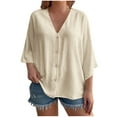 thumbnail image 3 of BiZtdJrK Womens Plus Size Loose Cardigan V Neck 3/4 Sleeve Button Down Cardigans Lightweight Summer Beach Cover Up Beige XXXXL, 3 of 9