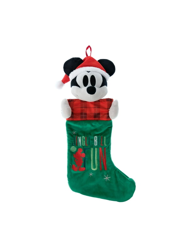 Disney Mickey Mouse D-100 3D Plush Christmas Stocking, 20 inches Tall, Red, Green, Polyester