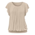 thumbnail image 6 of VBVC Women's Crew Neck Pleated Batwing Sleeve Blouse , Ladies' Loose Flowy Casual Top , Soft Elastic Hem Summer Shirts For Women,Beige,S-2XL, 6 of 9