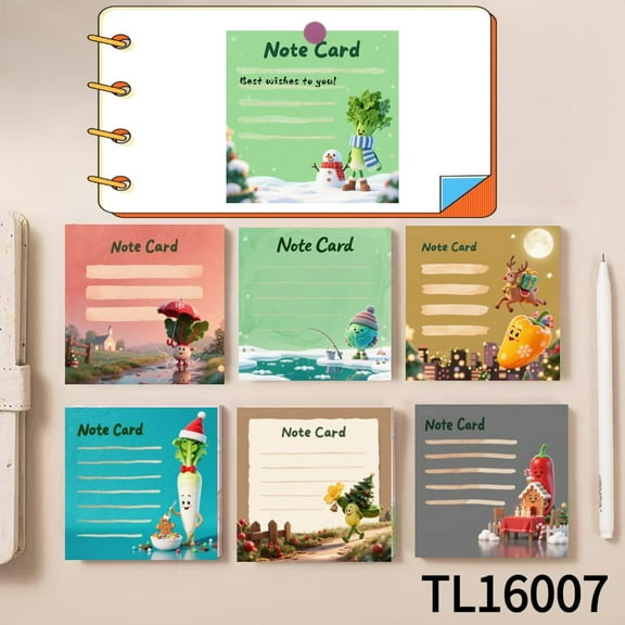 Whimsical Note Cards with Vegetable - Themed Christmas Decor (3.54×3.54 inches) 100-pack with105 Emoticon Stickers,Clean Removal for Note-Taking,Super Strong Adhesion, Ideal for Office & School