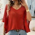 thumbnail image 4 of SWSMCLT Women's Shirt V Neck Knitwear Soft Top Sheer Cut Out Batwing Sleeve Date Night Fashion Summer Light Loose Casual Red X-Large, 4 of 5