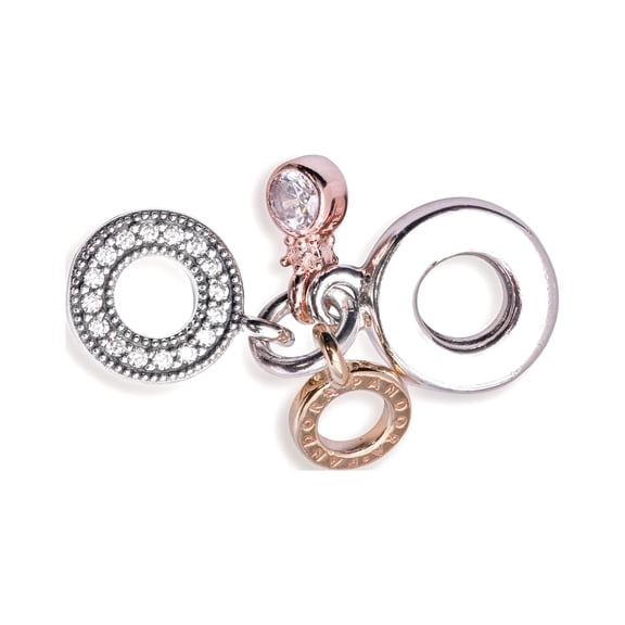 Pandora Mixed Metal Triple Ring & Logo Dangle Charm