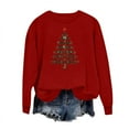 thumbnail image 5 of FAWUUDO Christmas Sweatshirts Women Christmas Tree and Bow Cute Xmas Shirts Holiday Party Pullover Tops Burgundy, 5 of 6