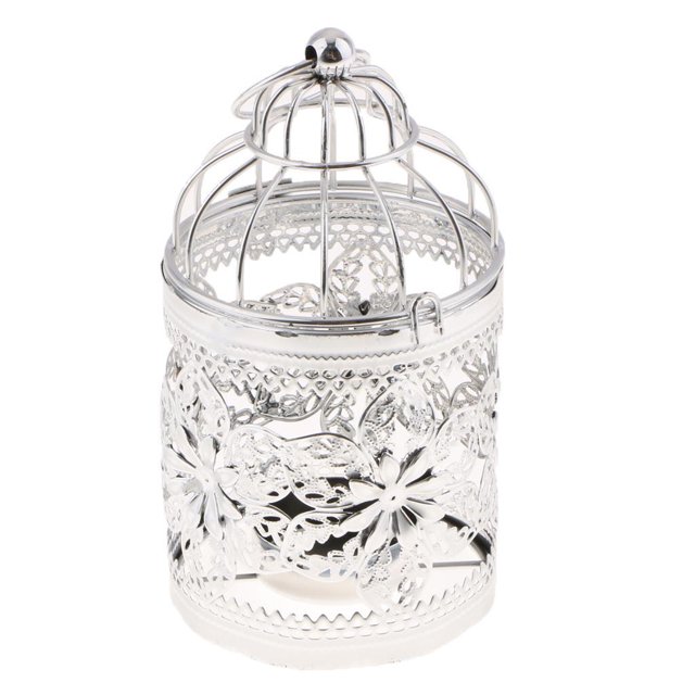 Ruiboury Electroplated Metal Birdcage Shape Tea Light Candle B- Holder Silver Type E 1Set