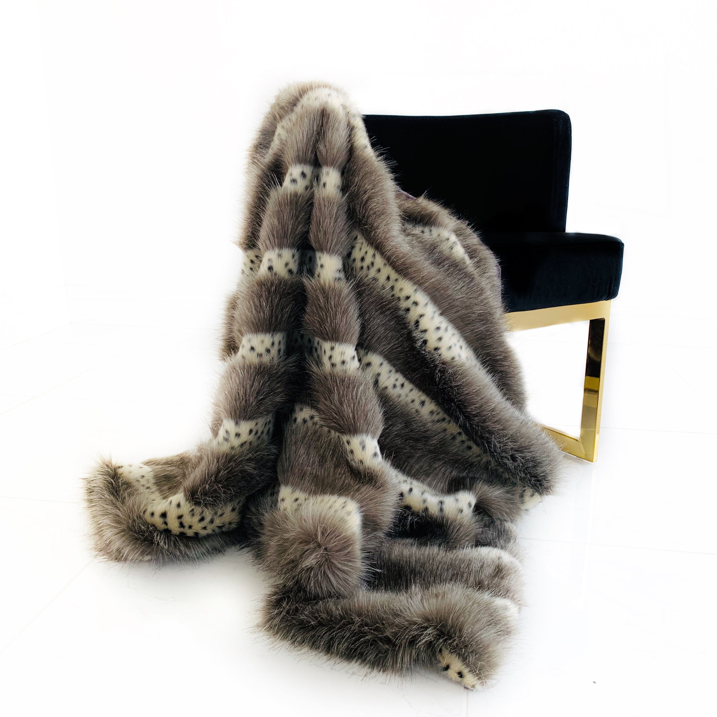 Plutus Gray Two Tone Feather Faux Fur Luxury Throw BlanketSize102L x