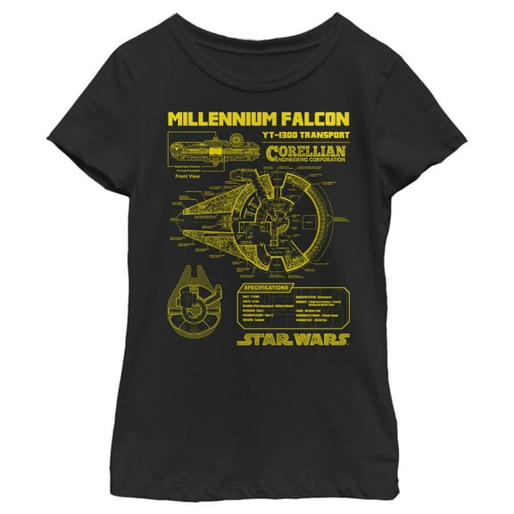 Girl's Star Wars Millennium Falcon Schematics  Graphic Tee Black X Large