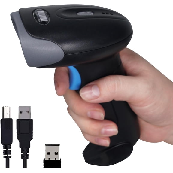 1D 2D QR Barcode Scanner Wireless, Handheld Cordless Bar Codes Reader with 2000mAh Battery for Mobile Payment, Convenience Store, Supermarket, Warehouse Inventory