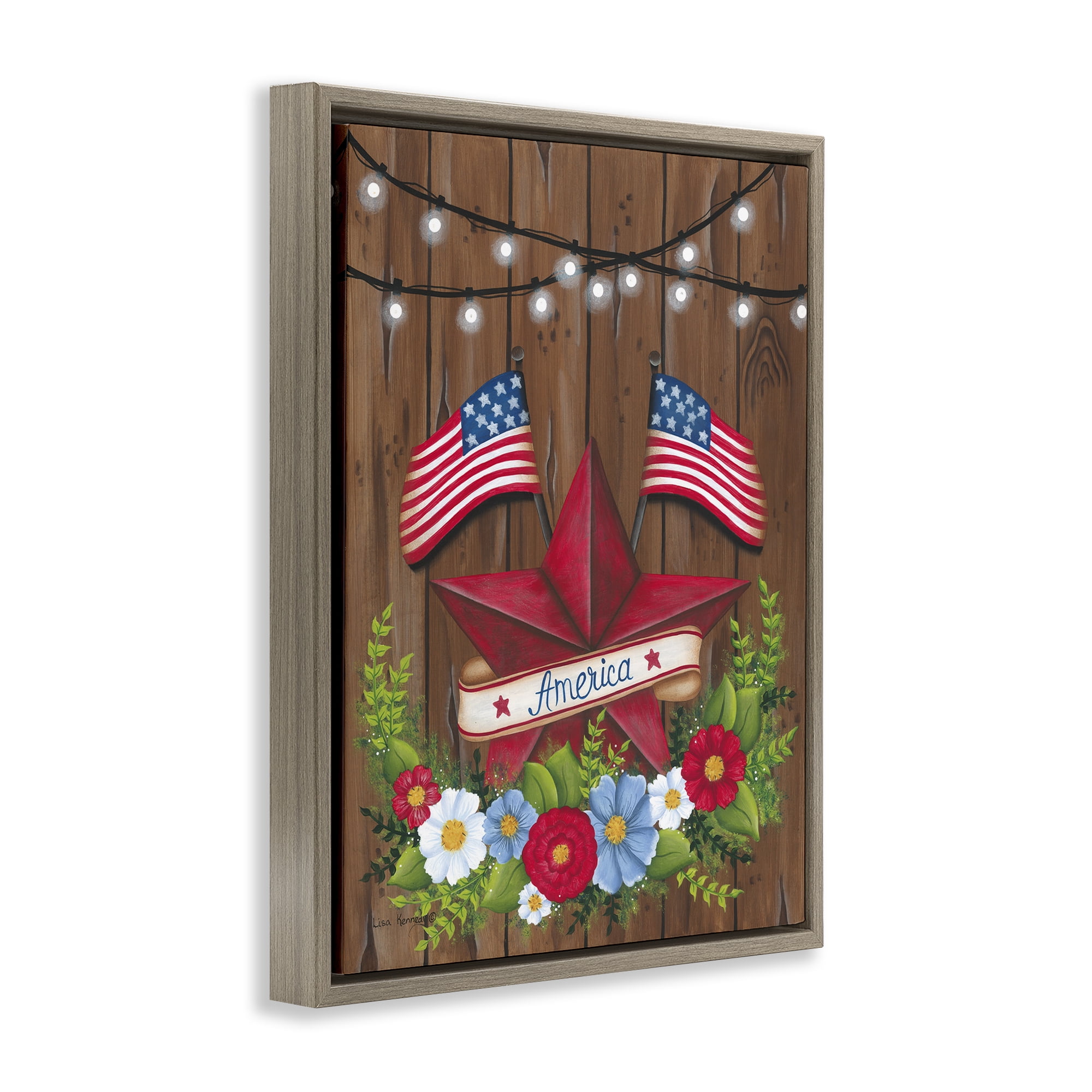 Stupell Industries Americana Country Garland Holiday Painting Brown Floater Framed Canvas Art Print Wall Art, 25 x 31