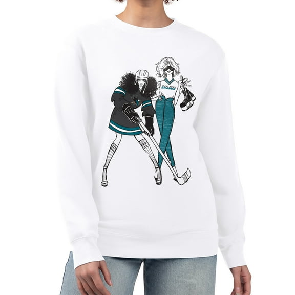 Women's G-III 4Her by Carl Banks  White San Jose Sharks Hockey Girls Team Graphic Fleece Pullover Sweatshirt