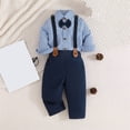 thumbnail image 4 of Coerni Kids Fall Outfit Gentleman Suit Clothes Long Sleeve Standing Collar Striped Shirt + Solid Color Strappy Pants Set, 4 of 4