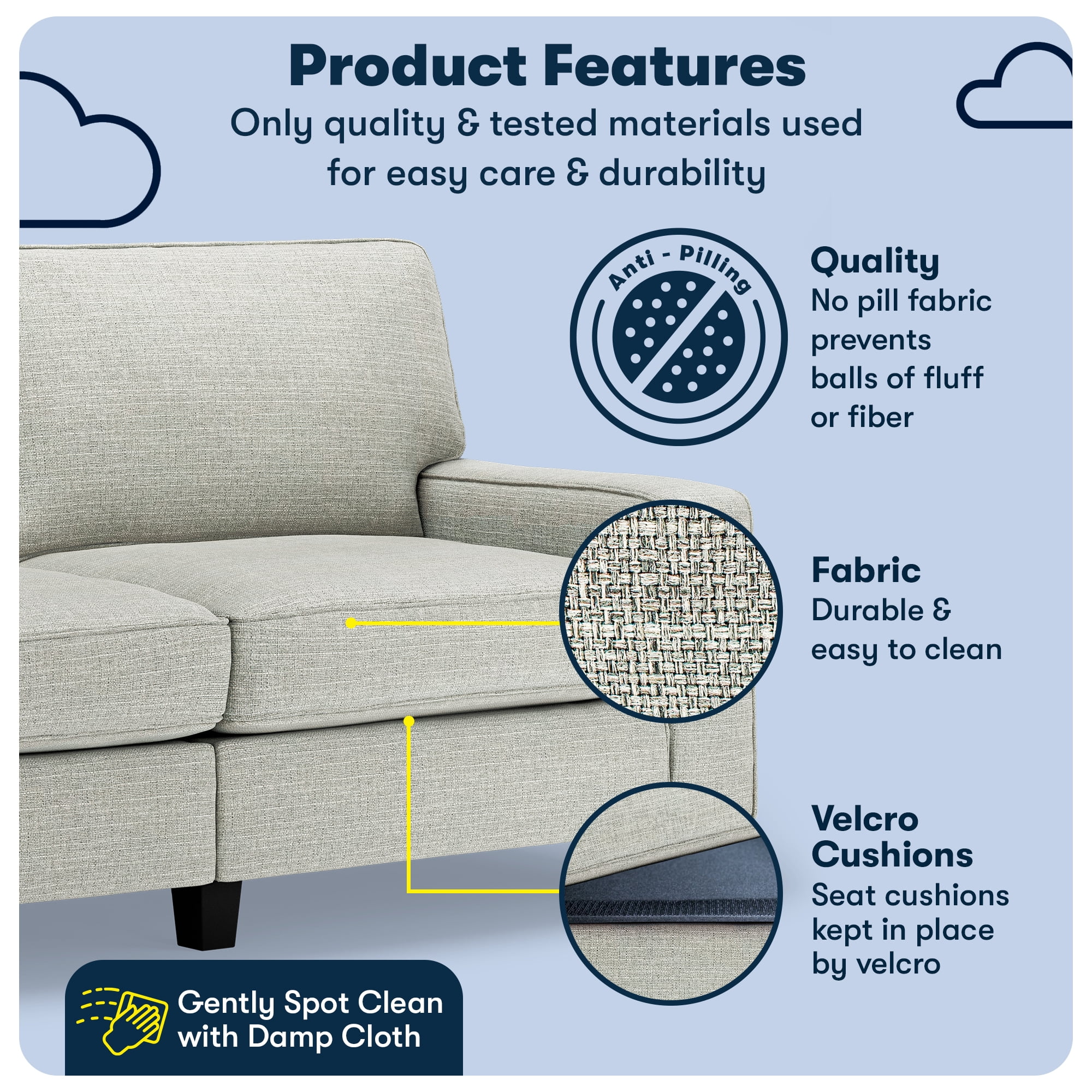 Serta Palisades 73" Track Arm Sofa with Removable Covers Pebble Gray