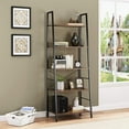 thumbnail image 2 of Yusong Bookshelf, Ladder Shelf 5-Tier Bookcase for Bedroom, Industrial Book Shelves Storage Rack with Metal Frame for Home Office, Rustic Brown, 2 of 7