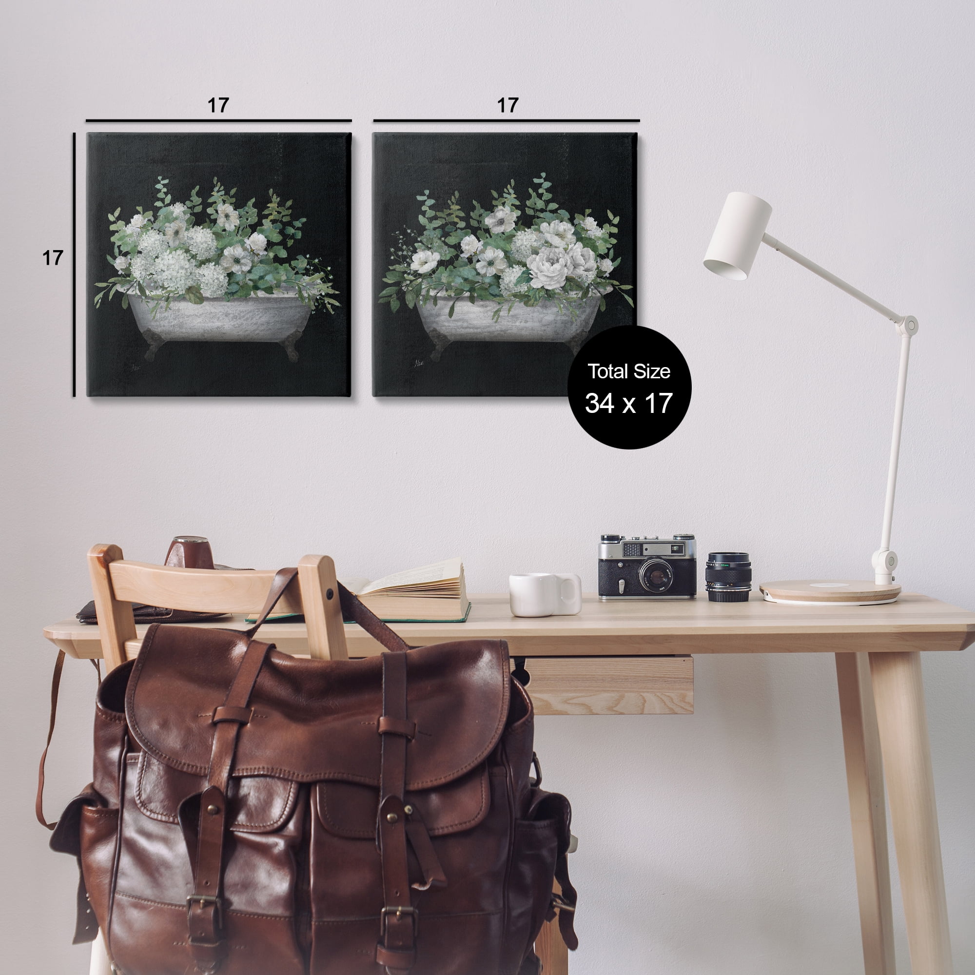 Stupell Industries Filled White Floral Soaking Tub Bath & Laundry Painting Wrapped Canvas Art Print Wall Art, 17 x 17, Set of 2
