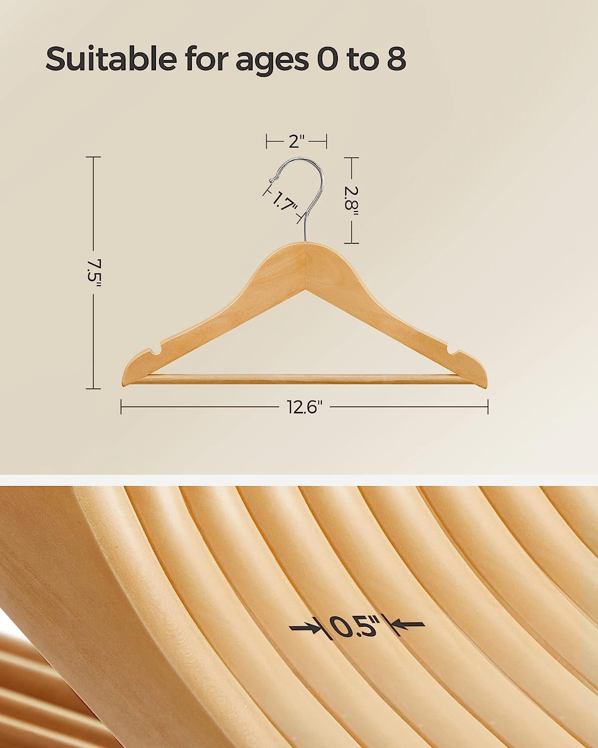 20 Pack Kids Wooden Hangers Baby Hangers Children's Coat Hangers with Pants Bar Natural and Silver
