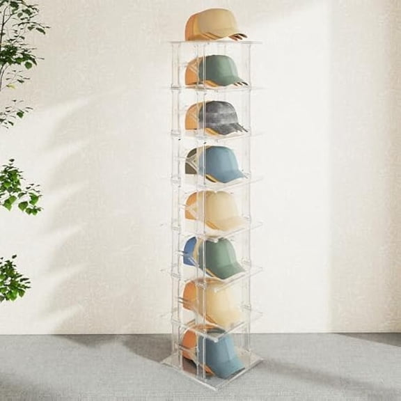 8-Tier Stackable Clear Hat Display Case, Vertical Hat Rack Stand, Open Design Baseball Cap Holder Stand, 50.2 x 11.4 x 10 in Hat Organize Box for Various Hats Collection