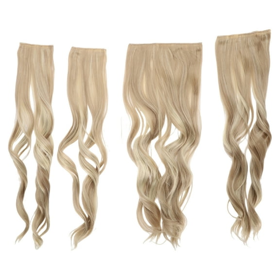 Unique Bargains 1 Set Water Ripple Curls Hair Extensions High Temperature Fiber 22in Hair Extension Tape Mixed Gold Tone