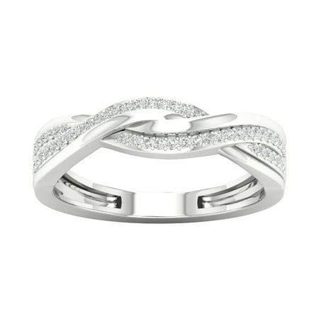 White Gold Crossover Ring - IGI Certified 1/6Ct TDW 10k White Gold Diamond Ribbon Crossover Ring (H-I, I2)