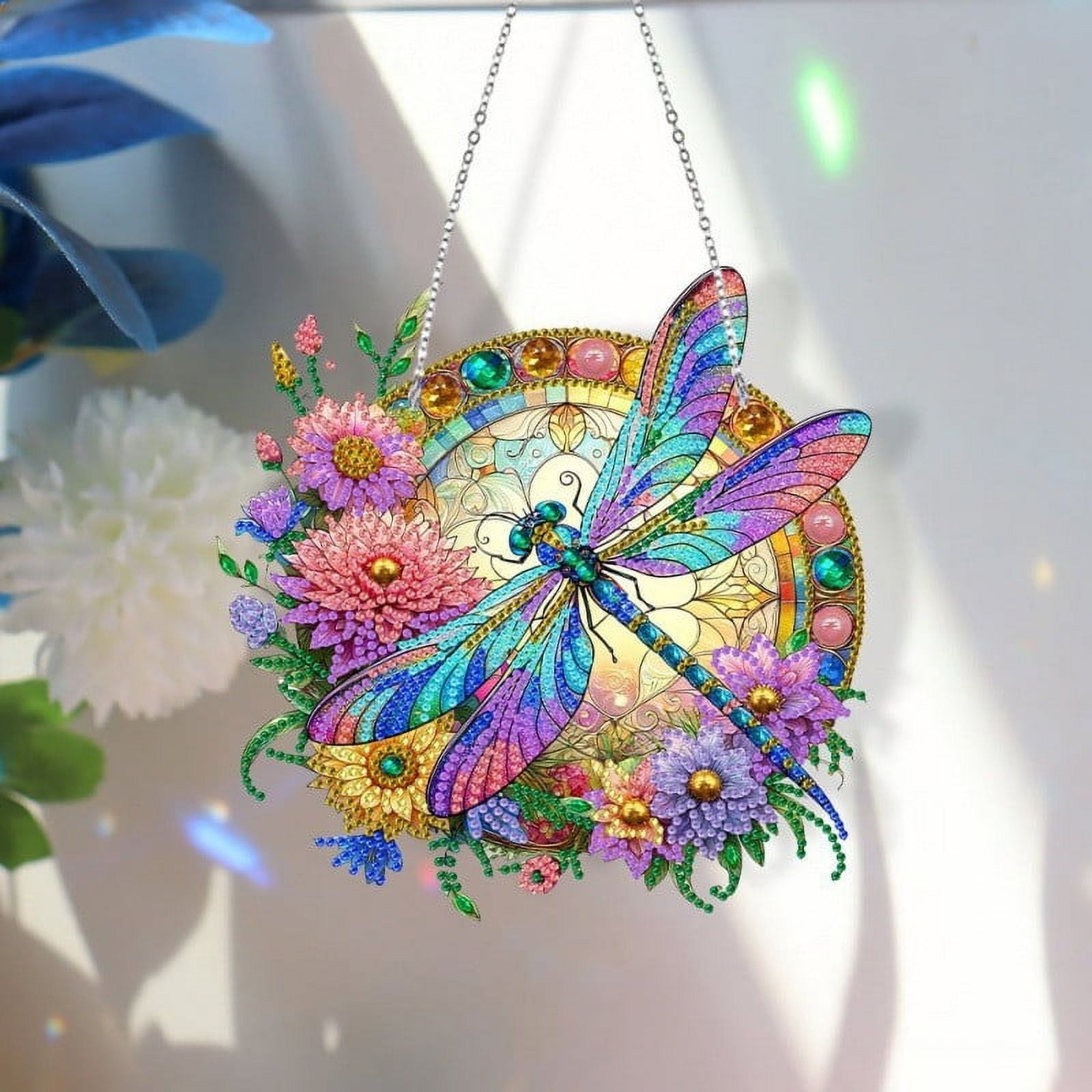 Diamond Art Painting Pendant Kits Painting Art Hanging Kit Dragonfly DIY Diamond Crystal Window Pendant Kit for Adults Gift Wall Home Decoration