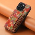 thumbnail image 2 of for iPhone 17 Pro Cork Wood Phone Case, Retro Floral Colorful Flower Printing Magnetic Folio Flip ID/Credit Card Holder Slot Back Cover Bag, Kickstand Support, 2 of 7